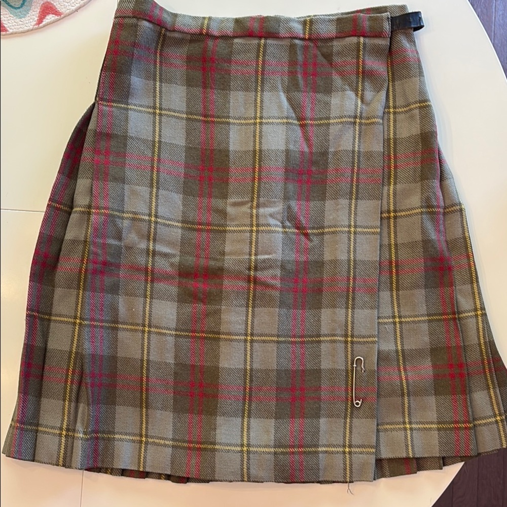 Vintage Wool Wrap Women's Kilt- Gray/Green with Red and Yellow Lines